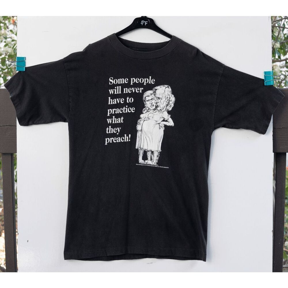 Vintage 1992 PMJ Productions George Bush Dan Quayle Preach Black T-Shirt Size XL